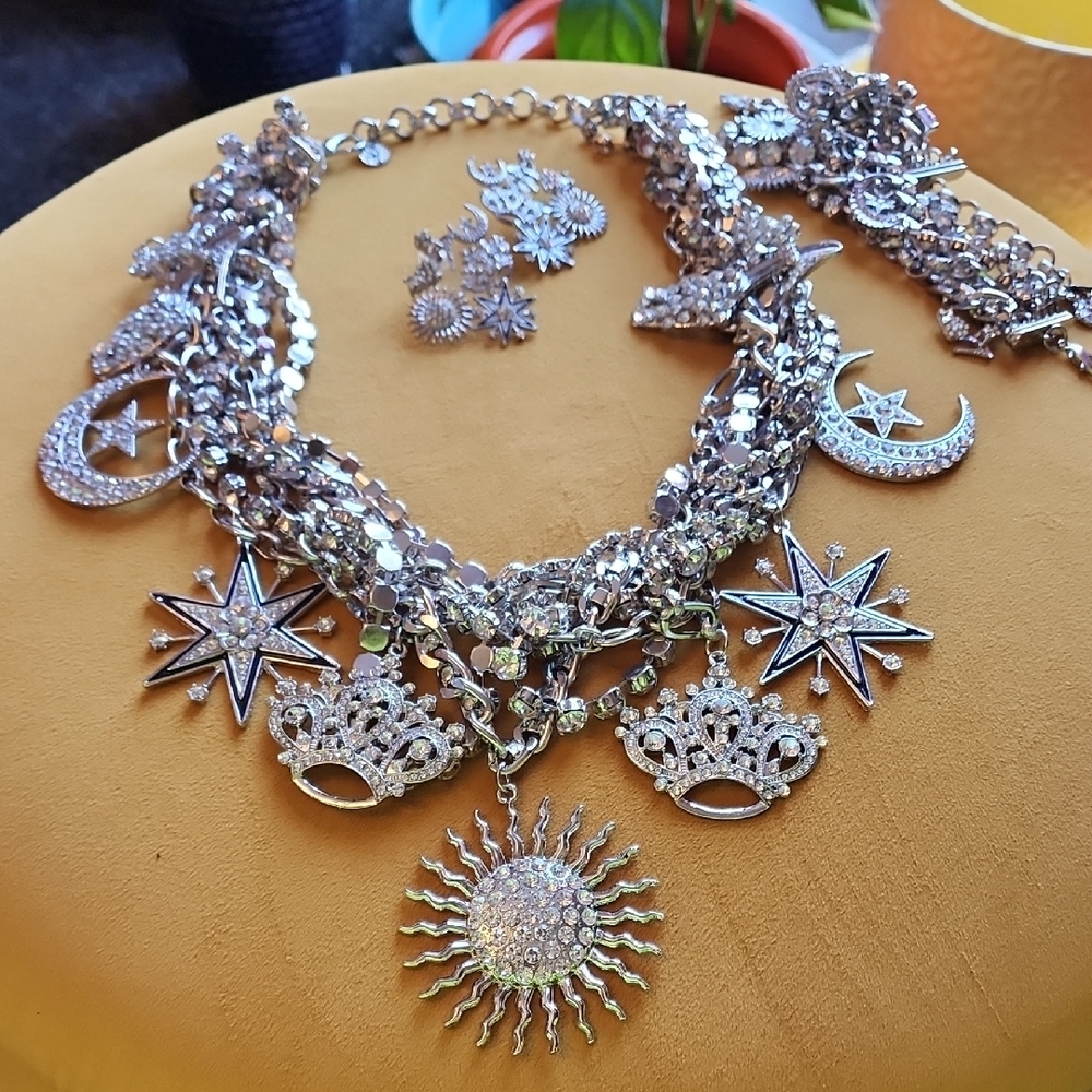 Sassy Jones Miss YOUniverse Silver Statement Necklace, Bracelet, and Earring Set